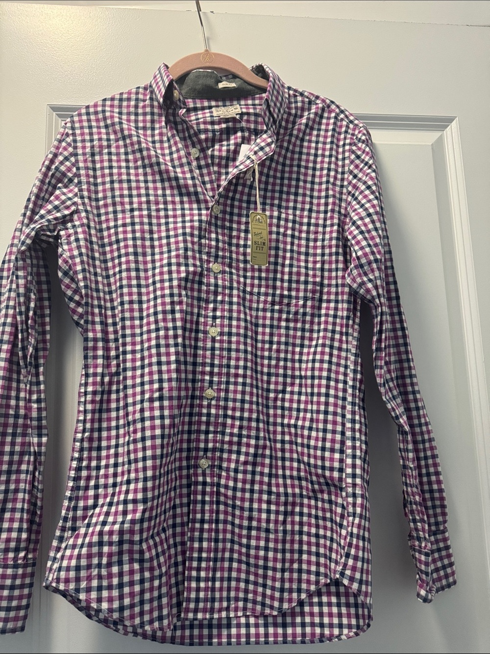 J. Crew men’s  Purple Navy and White Gingham Button-Down Shirt